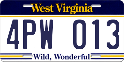 WV license plate 4PW013