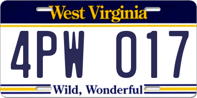 WV license plate 4PW017