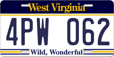 WV license plate 4PW062