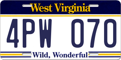 WV license plate 4PW070