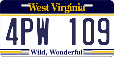 WV license plate 4PW109