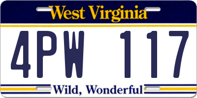 WV license plate 4PW117