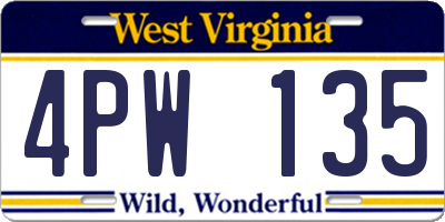 WV license plate 4PW135