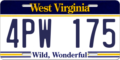 WV license plate 4PW175