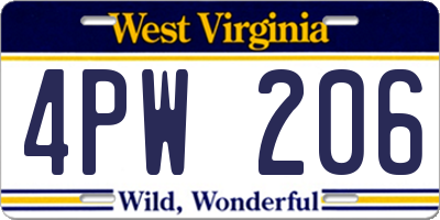 WV license plate 4PW206