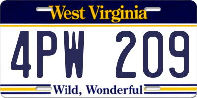 WV license plate 4PW209