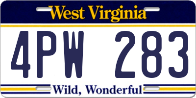WV license plate 4PW283