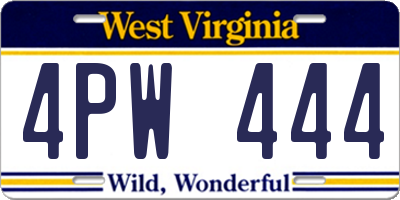 WV license plate 4PW444