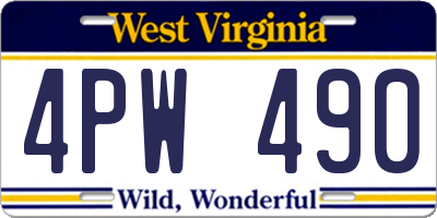 WV license plate 4PW490