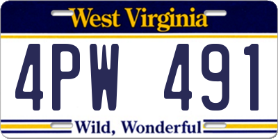 WV license plate 4PW491