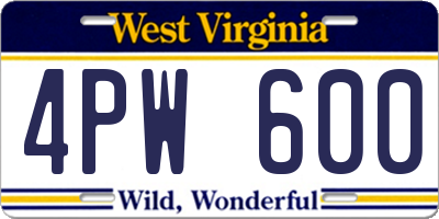 WV license plate 4PW600