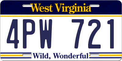 WV license plate 4PW721
