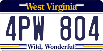 WV license plate 4PW804