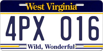WV license plate 4PX016