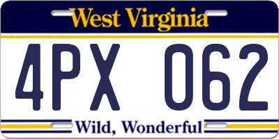 WV license plate 4PX062