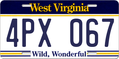 WV license plate 4PX067