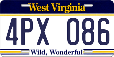 WV license plate 4PX086