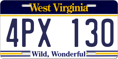 WV license plate 4PX130
