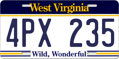 WV license plate 4PX235