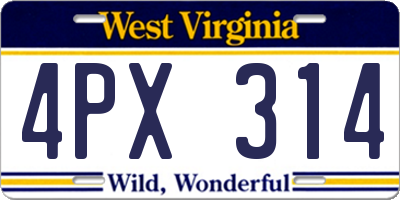 WV license plate 4PX314