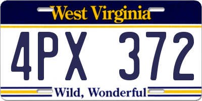 WV license plate 4PX372