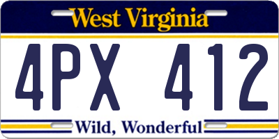 WV license plate 4PX412