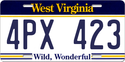 WV license plate 4PX423