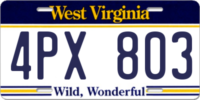 WV license plate 4PX803