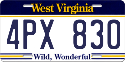 WV license plate 4PX830