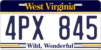 WV license plate 4PX845