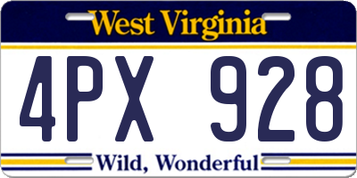 WV license plate 4PX928
