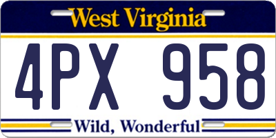 WV license plate 4PX958