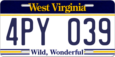 WV license plate 4PY039
