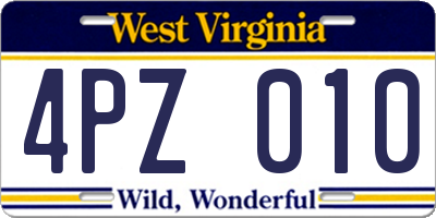 WV license plate 4PZ010