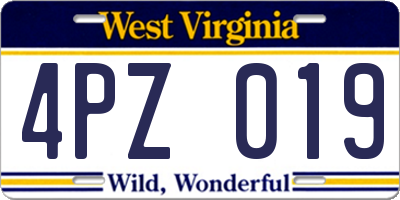 WV license plate 4PZ019