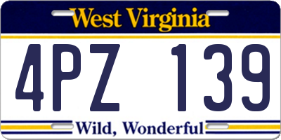 WV license plate 4PZ139