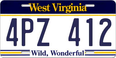 WV license plate 4PZ412