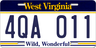 WV license plate 4QA011