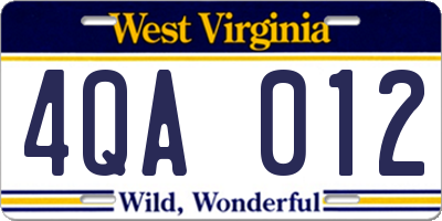 WV license plate 4QA012