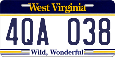 WV license plate 4QA038