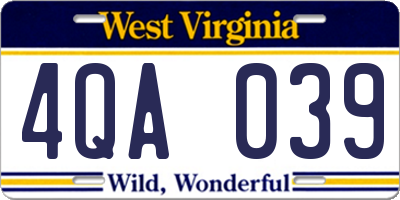 WV license plate 4QA039