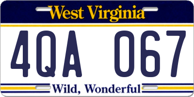 WV license plate 4QA067