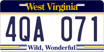 WV license plate 4QA071