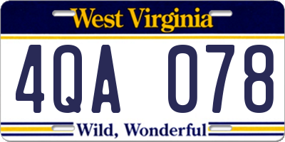 WV license plate 4QA078