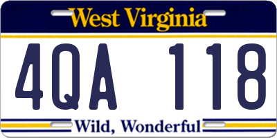 WV license plate 4QA118