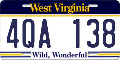 WV license plate 4QA138