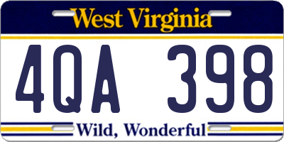 WV license plate 4QA398