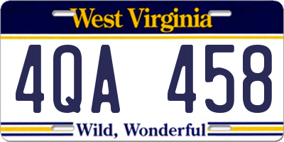 WV license plate 4QA458