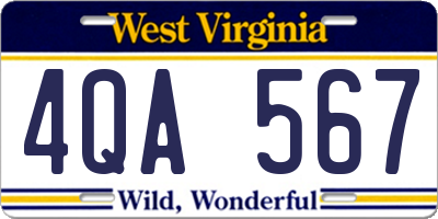 WV license plate 4QA567