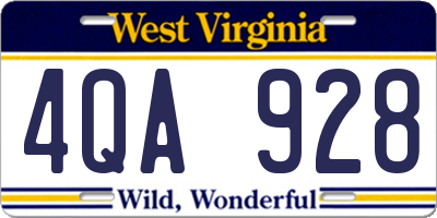 WV license plate 4QA928